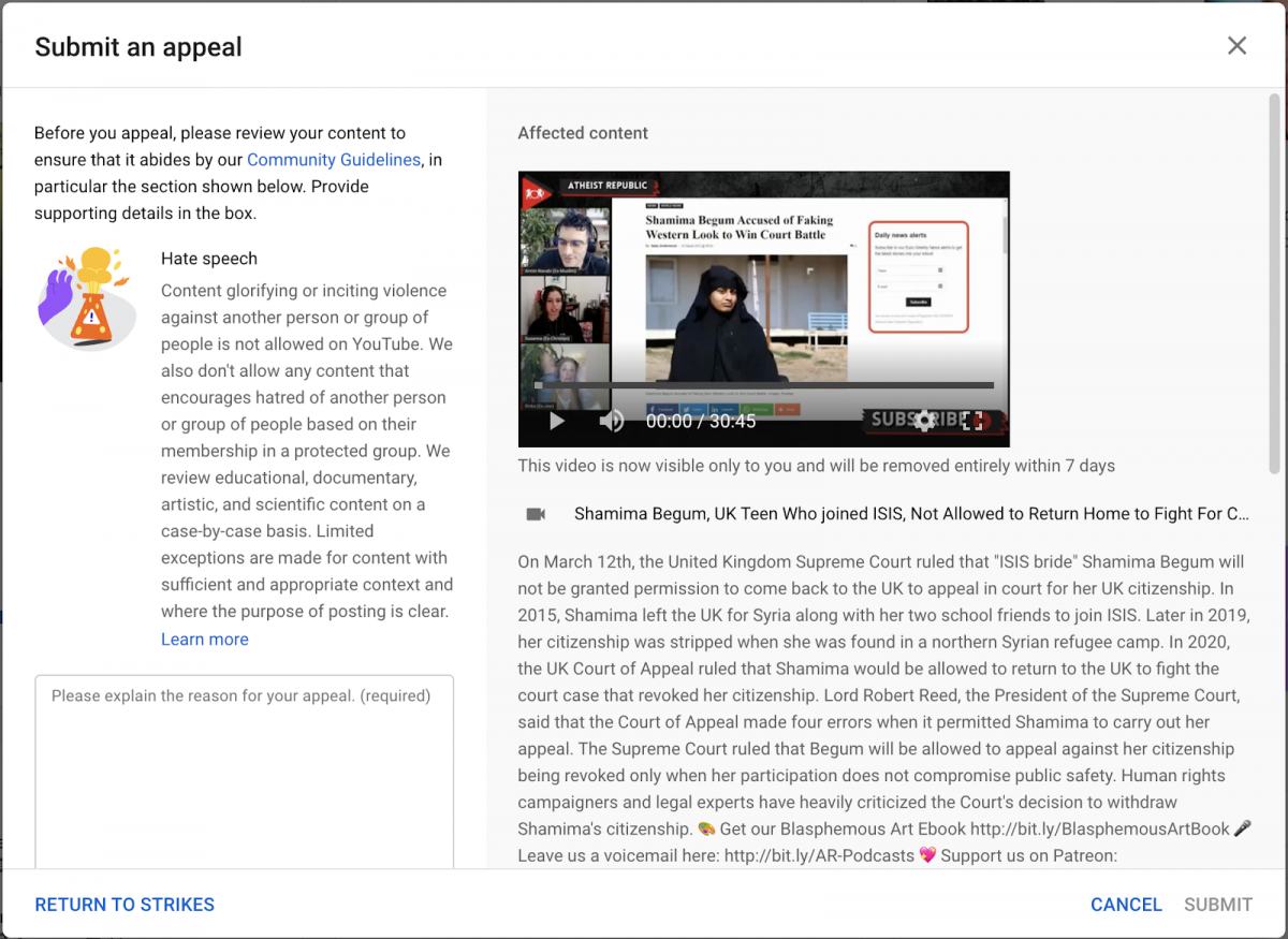 HELP Atheist Republic! Incorrect YouTube strike puts channel at risk